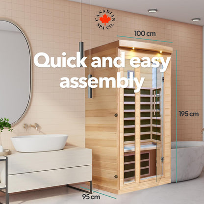 CANADIAN SPA CO. Chilliwack Infrared Cabin 1 Person, 102 x 97 x 191 cm, Infrared Sauna with Bluetooth Audio and LED Lighting, Sauna for Home - QUORE