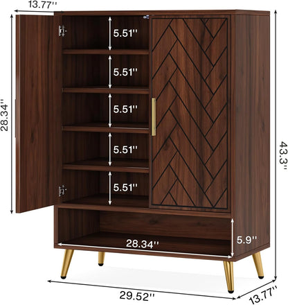 Tribesigns Shoe Cabinet with 2 Doors, 75 x 37 x 110 cm, Shoe Rack for 25 Pairs Shoes, Shoe Tipper Slim Wooden Shelf Organizer for Entrance, Hallway Closet, Living Room (Walnut)