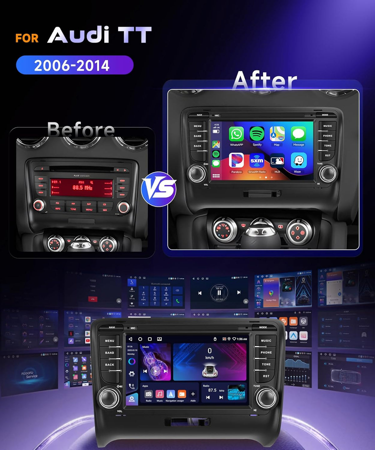 7" Bluetooth Autoradio – 2-DIN Radio – Multimedia Systeem – CarPlay Android Auto – WiFi GPS Navigatie – AHD Achteruitrijcamera – 4GB RAM 64GB ROM