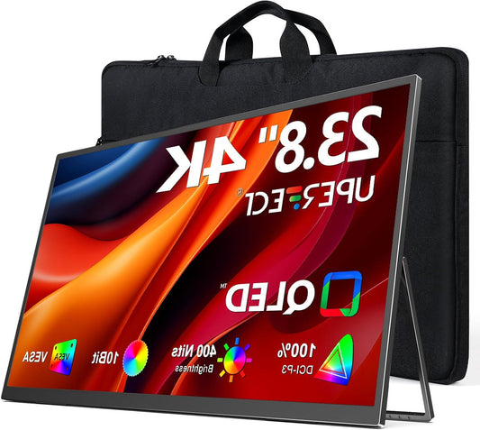 UPERFECT Portable Monitor 4K 23.8" QLED | 400 Nits 24" Large Monitor | 3840 * 2160 UHD 100% DCI-P3 | 1MS FreeSync | USB-C & HDMI | VESA & Stand | Second Screen for Laptop, Mini PC, Game Consoles - QUORE