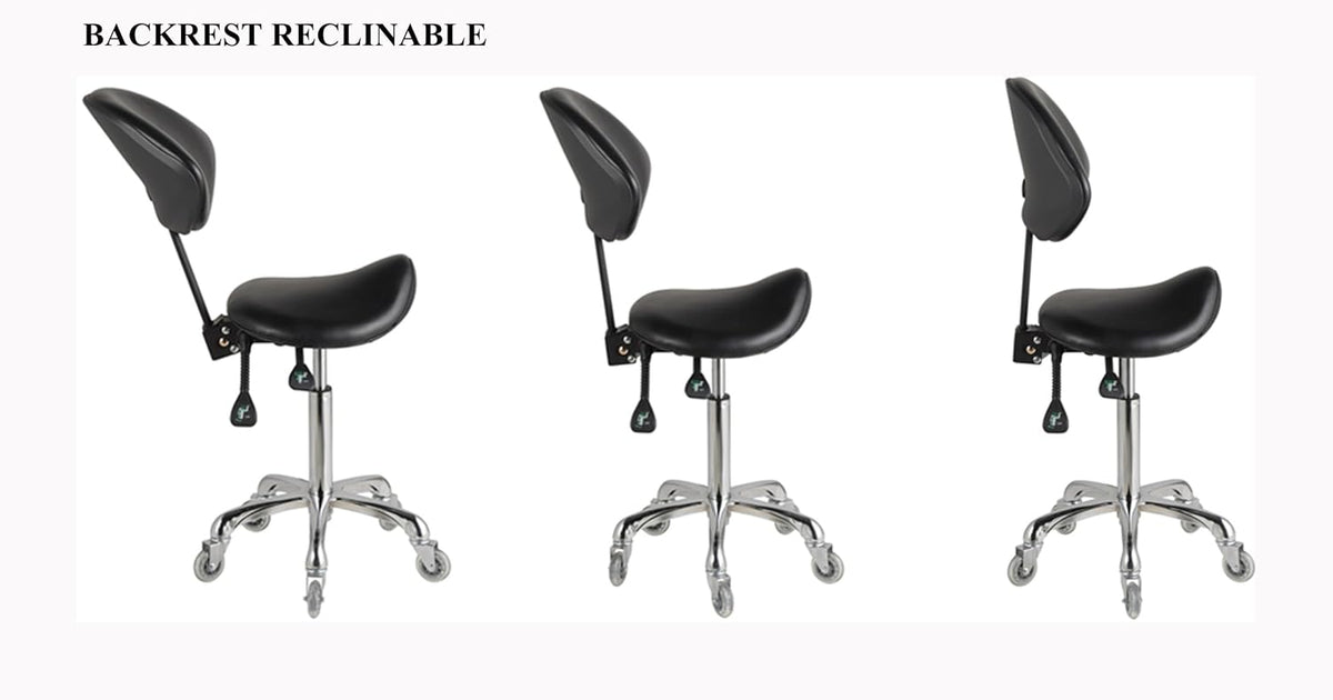 Hydraulische zadelkruk met rugsteun, draaibaar, ergonomisch, in hoogte verstelbaar, robuust (204 kg) voor schoonheidssalon, massage, kliniek, thuis en kantoor