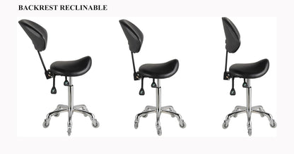 Hydraulische zadelkruk met rugsteun, draaibaar, ergonomisch, in hoogte verstelbaar, robuust (204 kg) voor schoonheidssalon, massage, kliniek, thuis en kantoor
