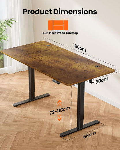 ErGear Elektrisch Zit-Sta Bureau Hoogte Verstelbaar 160 x 80 cm, Zit-Sta Bureau met 4 Geheugen Smart Paneel, Kantoor Bureau thuis met Verdeelplaat