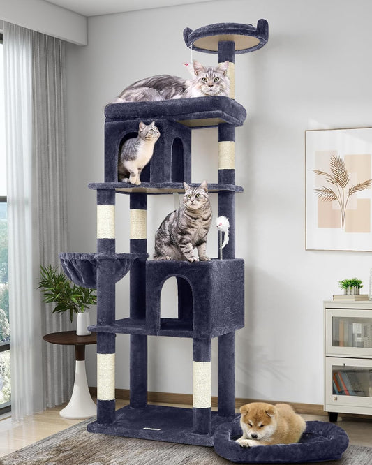 Krabpaal – Kattenboom – Kattenhuis – Kattenmeubel – Krabtoren – 183 cm Hoog – Geschikt Voor Grote Katten 3-5 Stuks – Steviele Basis Met Gevoerd Platform En Zitstang