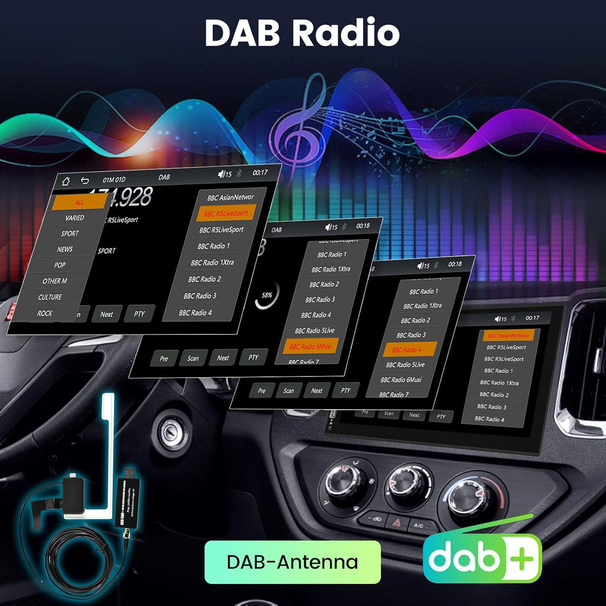 NHOPEEW Autoradio 2 Din DAB - Autoradio 7 inch met ondersteuning Wireless CarPlay Android Auto Mirror Link stuurbediening + achteruitrijcamera 12 LED's