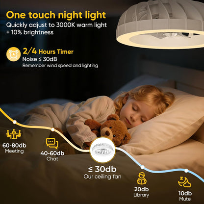 46 cm plafondventilator met verlichting en afstandsbediening, stil, 6 snelheden, lamp met ventilator, 3000K-6500K & RGB-achtergrondverlichting, plafondlamp met ventilator voor de slaapkamer