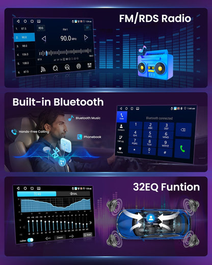 4+64G Android 15 autoradio voor Hyundai i30 2006-2011 met draadloze CarPlay Android Auto, 9-inch scherm, ondersteunt FM, RDS, 32EQ, GPS, Bluetooth, WiFi, SWC, AHD en achteruitrijcamera.
