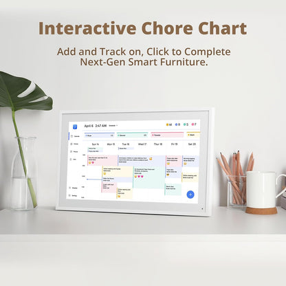 Dragon Touch 15,6 inch digitale kalender, wand, 1920 x 1080 FHD, elektronische wandkalender, familieplanner met 32 GB geheugen en wandhouder, touchscreen, intelligente tafelkalender, wit