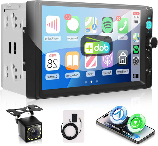 DAB/DAB+ car radio 2 Din with Carplay Android Car wireless, 7 inch IPS HD touch screen stereo car support Bluetooth 5.2 radio FM EQ USB/AUX Mirror Link SWC MIC rear view camera - QUORE