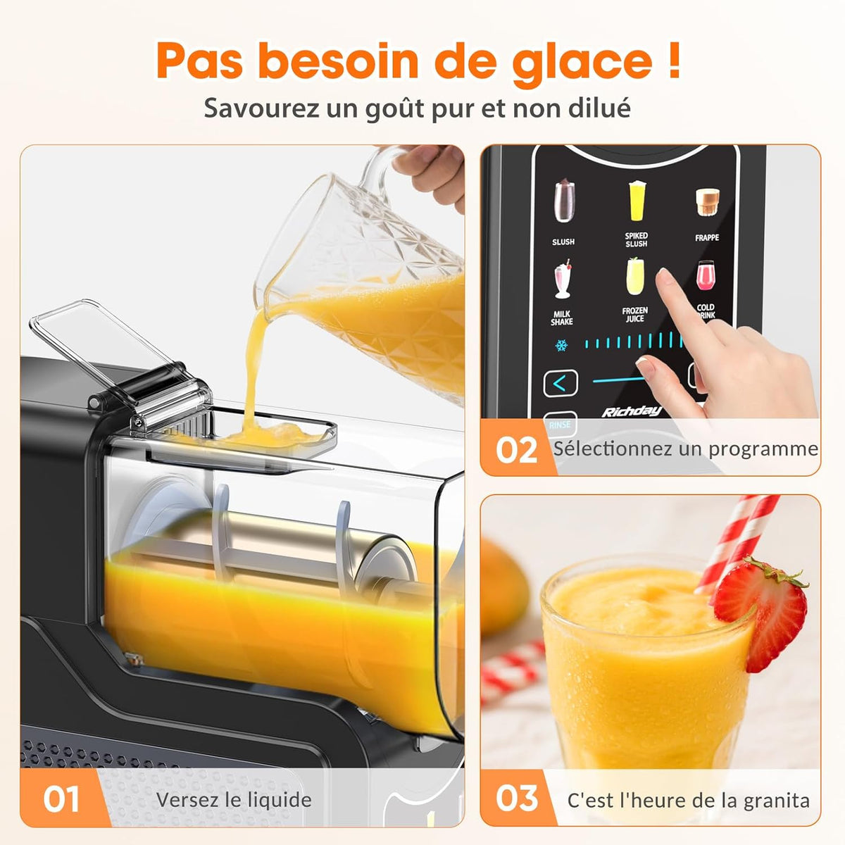 Richday Slushie-machine, diepvriesdrankmaker met 6 programma's, 1,9 l capaciteit, zelfreiniging, voor slushies, milkshakes, frappés, margarita's en koude dranken