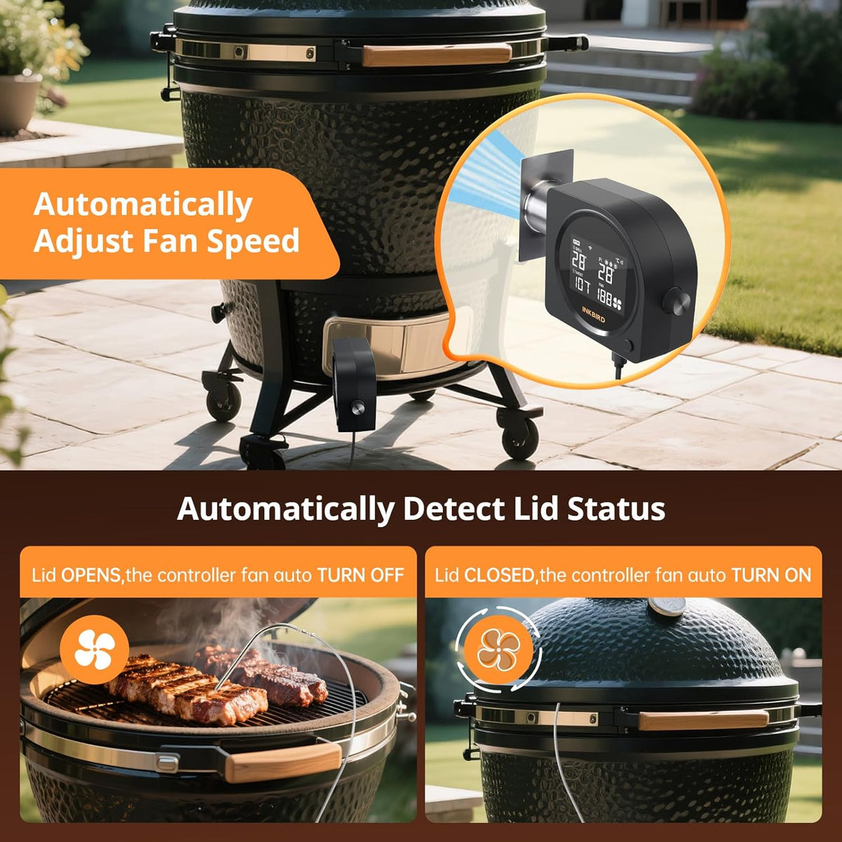 INKBIRD Wi-Fi 5GHz en Bluetooth Barbecue Temperatuurcontroller met 5 Probes, Automatische Barbecueventilator, Hoge en Lage Temperatuur Alarmen