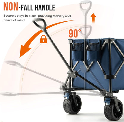 Overmont 300L Extra Grote Opvouwbare Festival Trolley Kar - All-Terrain Brede Wielen en Rem - Heavy Duty Kar Belastbaar 200KG - Met Verstelbare Handvat & Cover Tas - Wagon voor Strand Camping Tuin