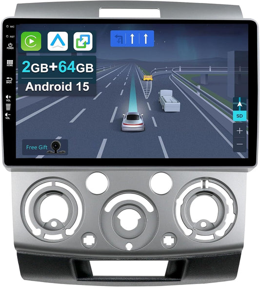 KEC 9" [2+64G] Android 15 autoradio voor Ford Ranger/Mazda BT50 2006-2011 Stereo 8-Core GPS Navi met Wireless CarPlay Android Auto Bluetooth 4G WiFi IPS-touchscreen -Gratis Achteruitrijcamera