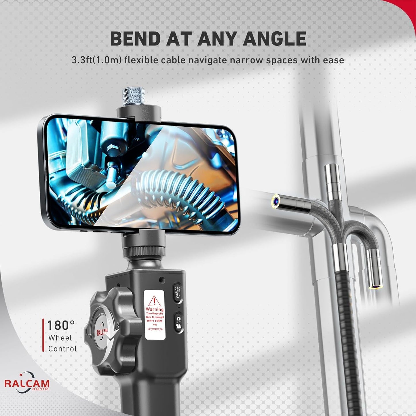 Ralcam Endoskopkamera mit Licht Camera - Inspektionskamera 5.5mm HD720P Industrial Endoscope mit 6 Adjustable LED Digitales Endoskop 1m Flexible Kabel, für Android und IOS Smartphone