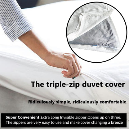Duvet Cover Set, 3 Sided Zipper, 100% Cotton Duvet Cover 3 Pieces with one Duvet Cover,Two Pillowcase, Triple-Zip System for Simple Changing (King (U.S. Standard))