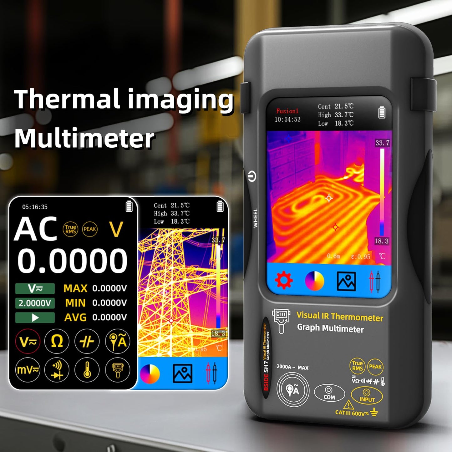 BSIDE SH7 Thermische multimeter 320 × 320 resolutie, 3,98 inch TFT touchscreen, 25 Hz, camera (-20-550 ℃), 15 TRMS beeldvormende pallets