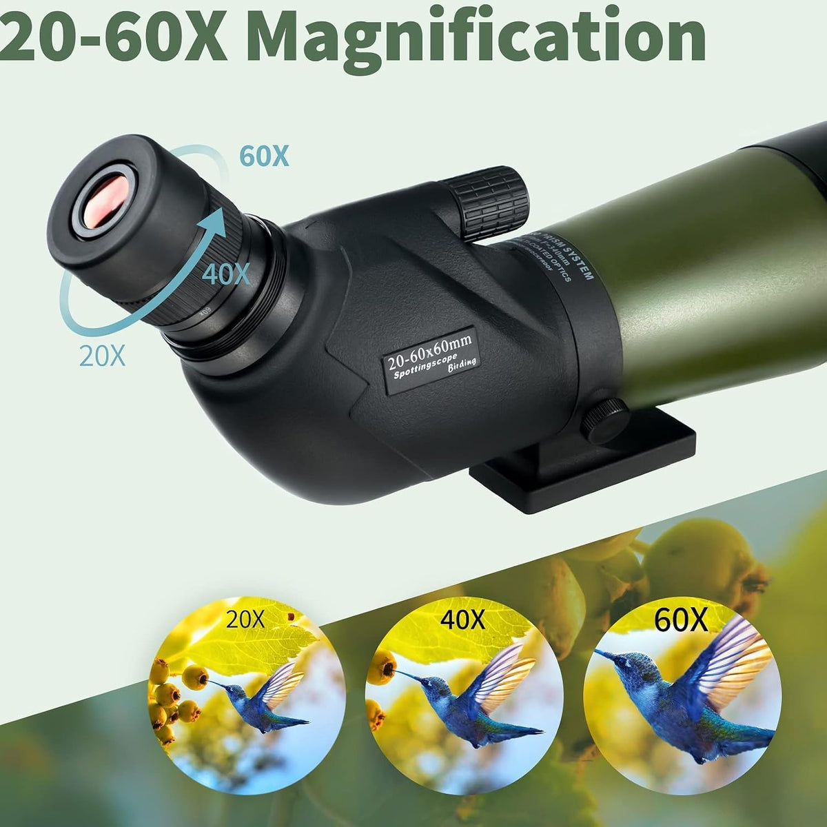 Gosky 20-60x60 HD spotting scope met statief, draagtas en scope telefoonadapter - BAK4 Telescoop voor doelschieten jacht vogels spotten wildlife landschap