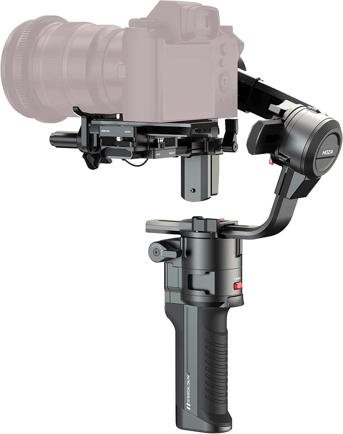 Moza Aircross 3 elektronische opvouwbare 3-assige gimbalstabilisator voor spiegelloze camera's (maximaal laadvermogen (3,2 kg/7 lbs) - zwart