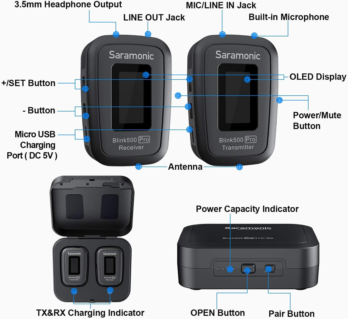 Draadloze Microfoonset – Draadloze Microfoon – Lavalier Microfoon – Clip-On Microfoon – Camera Microfoon – Oplaadcase Inbegrepen – Tot 100 M Bereik