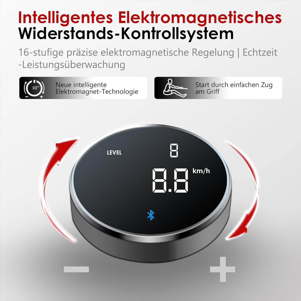Rameur Wenoker for Maison, 32 Resistance Levels, LED Compatible, Bluetooth, Silencieux, Compatible with Links, Support for Tablet - QUORE