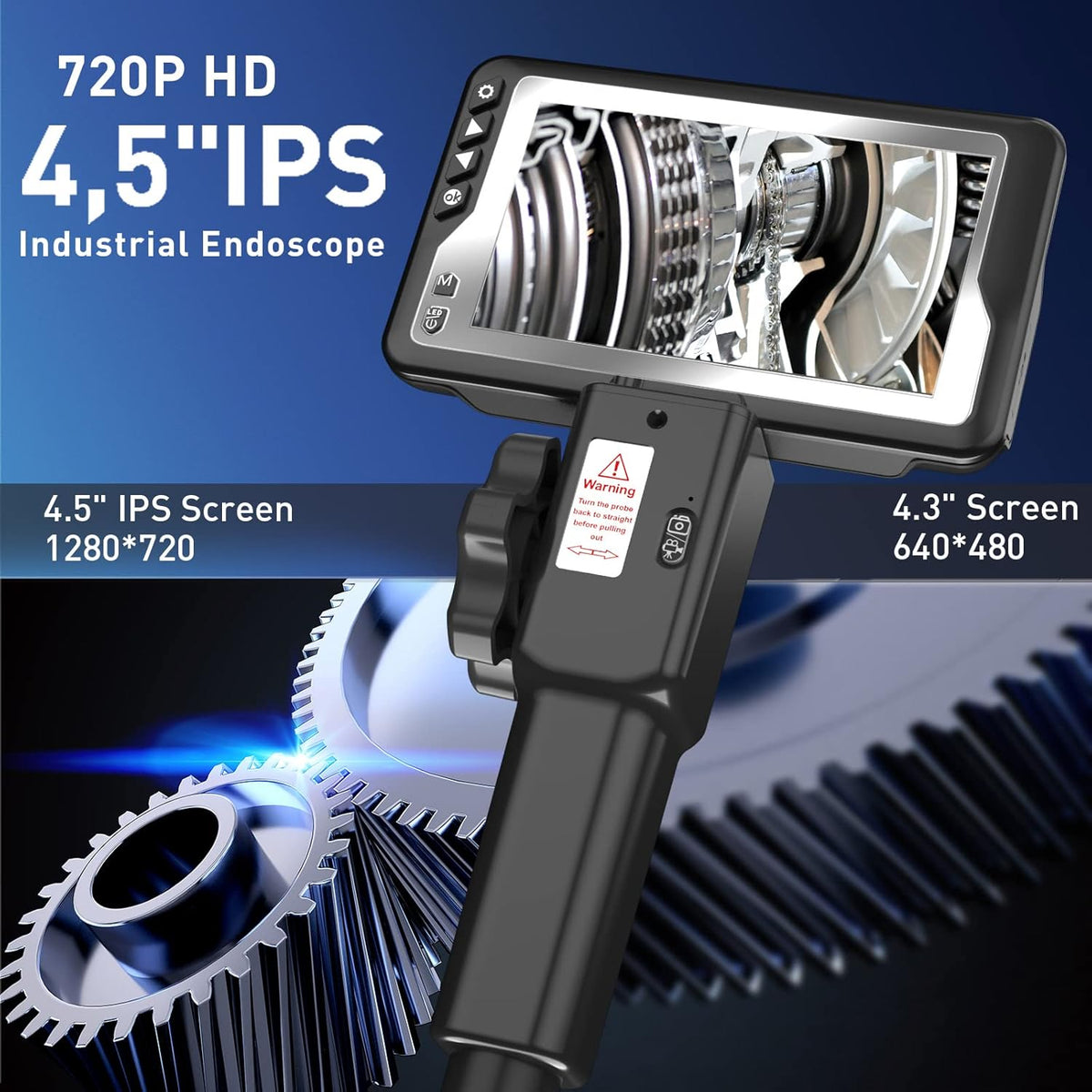 Ralcam Endoskopkamera mit Licht Endoskop - 720P HD Inspektionskamera 4,5'' IPS LCD Bildschirm Industrial Endoscope mit 5,5 mm Teleskopkamera, 6 Adjustable Kamera Licht, 6000mAh Akku, Werkzeugkasten
