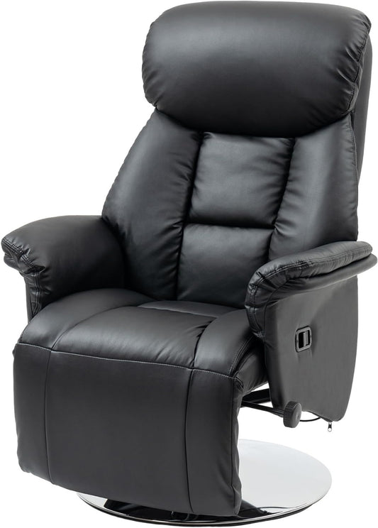 HOMCOM Reclining Chair with Reclining Function, 360° Rotatable, TV Chair with Adjustable Backrest, Footrest, Rest Chair, 150 kg Load Capacity, Sun Lounger, TV Chair for Living Room, Bedroom, Faux Leather, Black - QUORE