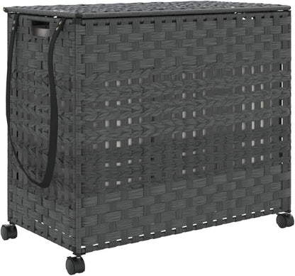 Gecheer Laundry Basket with Wheels, Grey, 66 x 35 x 60 cm, Rattan, Laundry Basket, Laundry Basket, Laundry Basket for Baby Clothing, Bed Linen, Shoes 372046 - QUORE