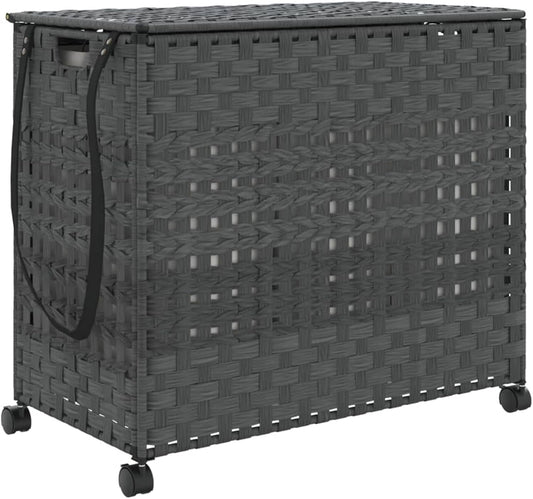 Gecheer Laundry Basket with Wheels, Grey, 66 x 35 x 60 cm, Rattan, Laundry Basket, Laundry Basket, Laundry Basket for Baby Clothing, Bed Linen, Shoes 372046 - QUORE