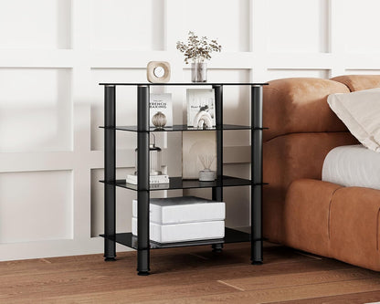 FITUEYES TV Rack HiFi Shelf Audio Cabinet Glas en Alu 600x455x762mm AS406001GB