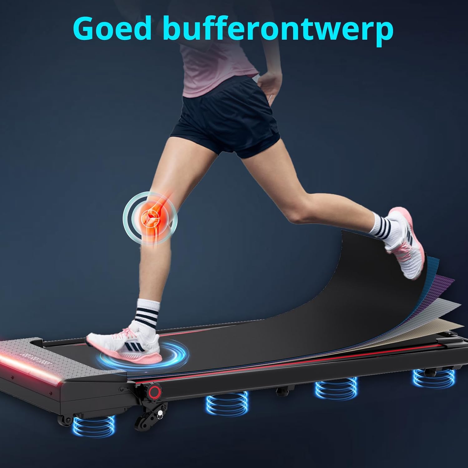 Treadmill & Desk Walking Pad - Electric Folding Under Desk Running Belt - With LCD Display, LED Lights, 1400W Motor, 3 Incline Modes - QUORE