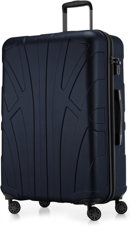Suitline Grote koffer 76 x 53 x 31 cm ABS harde schaal uitbreidbaar (96-110 L) met TSA slot 4 dubbele wielen telescopische handgreep trolley, Donkerblauw