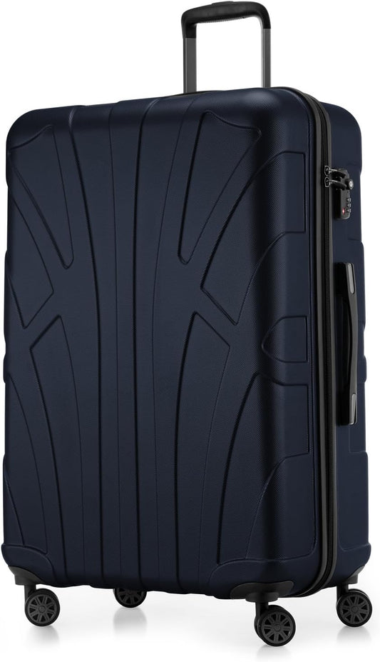 Suitline Grote koffer 76 x 53 x 31 cm ABS harde schaal uitbreidbaar (96-110 L) met TSA slot 4 dubbele wielen telescopische handgreep trolley, Donkerblauw