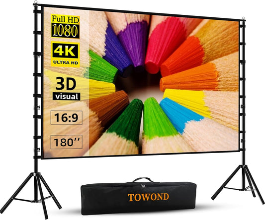 Projectiescherm TOWOND standaard 180 inch, 16:9 HD voor buiten, draagtaas, kreukvrij, verdikte beugels ontwerp voor achtertuin, filmavond