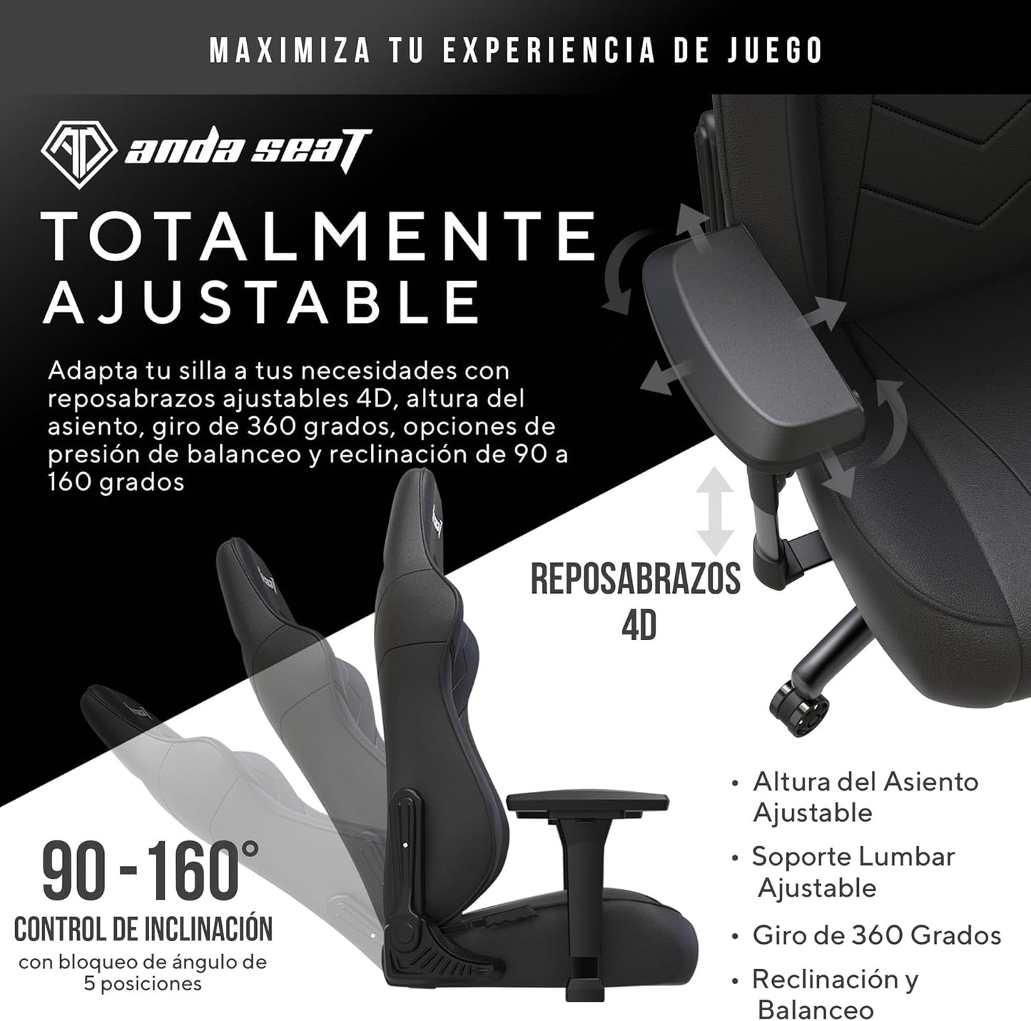 Anda Seat Dark Demon Dragon Gamingstoel voor volwassenen, ergonomische videogamestoelen, liggende bureaustoel, nek- en lendenrugsteun - grote zwarte premium PVC-lederen bureaustoel
