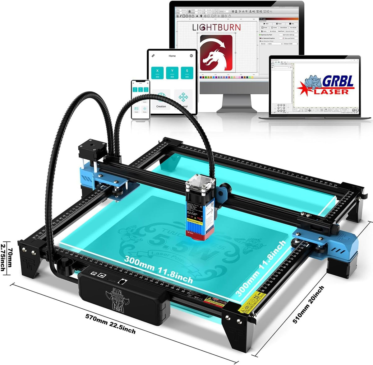 Twotree TTS-55 Pro 20 W lasergraveermachine, 3D-houten puzzel, 5,5 W lasergraveermachine, laservermogen, vaste focusmachine