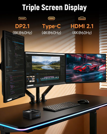 BMAX B8APro Mini-pc, AMD Ryzen 7 8745HS (8 cores, tot 4,9 GHz), 16 GB DDR5, 512 GB PCIe 4.0 SSD, Radeon 780M graphics, 8K, Triple Display, TPD 45W, WiFi 6, BT, 2.5G LAN mini-computer gaming/kantoor