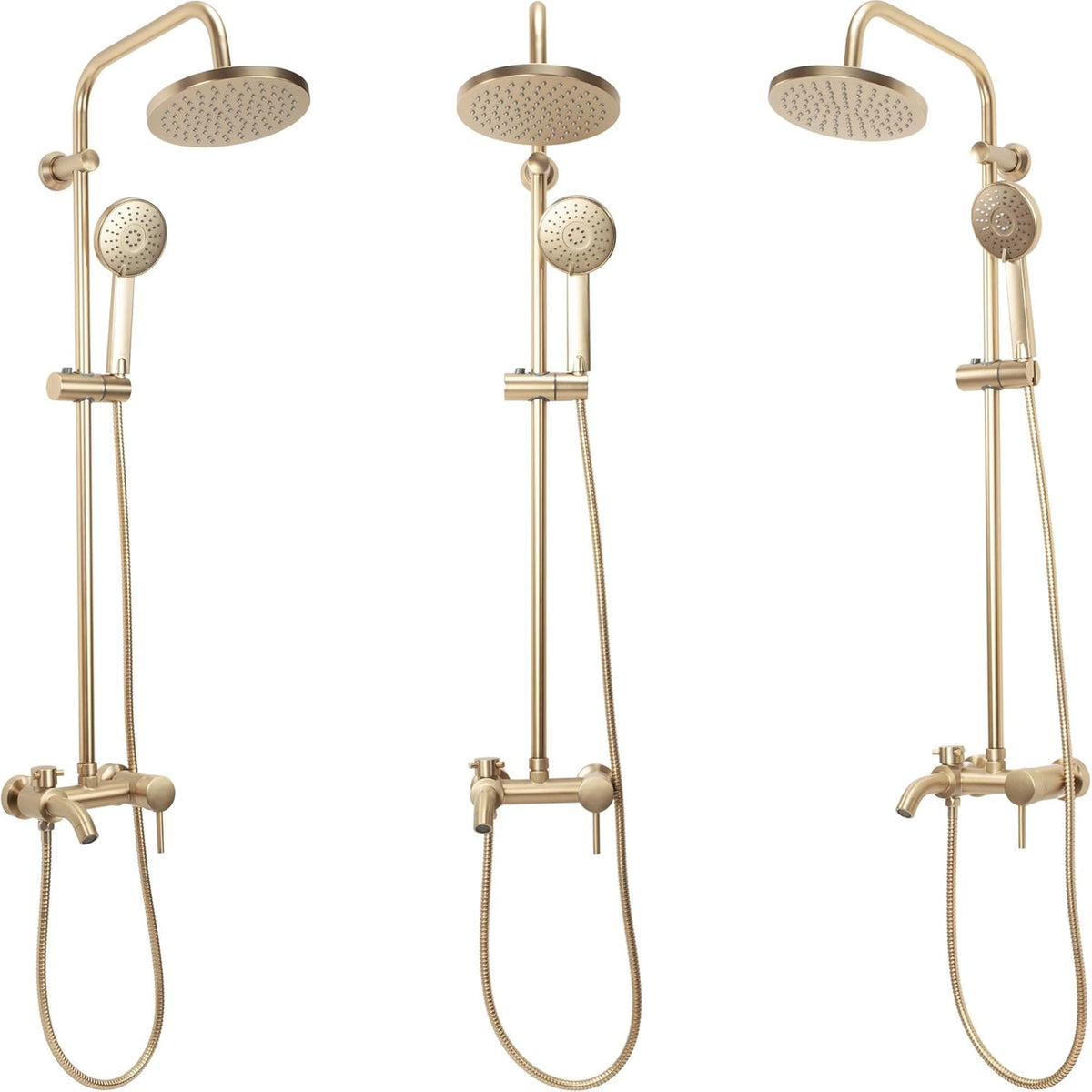 Douchesysteem – Doucheset – Douchekraan – Regendouche – Handdouche – Geborsteld Goud Messing – 20x20 cm Hoofddouche – 150 cm Handdoucheslang
