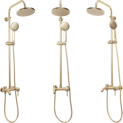 Douchesysteem – Doucheset – Douchekraan – Regendouche – Handdouche – Geborsteld Goud Messing – 20x20 cm Hoofddouche – 150 cm Handdoucheslang