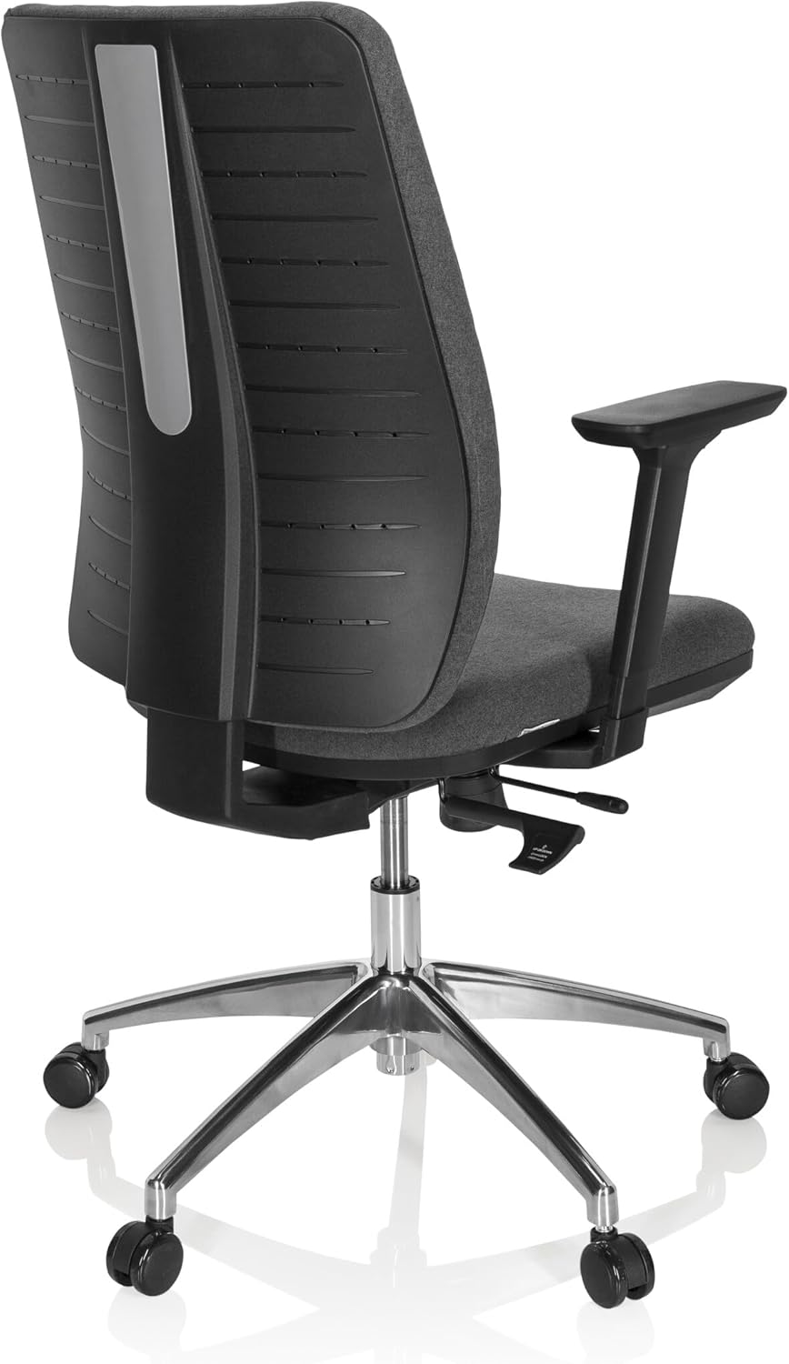 hjh OFFICE Integrio 820026 Professionele bureaustoel van stof, donkergrijs, ergonomisch, rugleuning in hoogte verstelbaar, bekleed, 123 x 74 x 63 cm