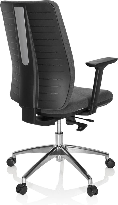 hjh OFFICE Integrio 820026 Professionele bureaustoel van stof, donkergrijs, ergonomisch, rugleuning in hoogte verstelbaar, bekleed, 123 x 74 x 63 cm