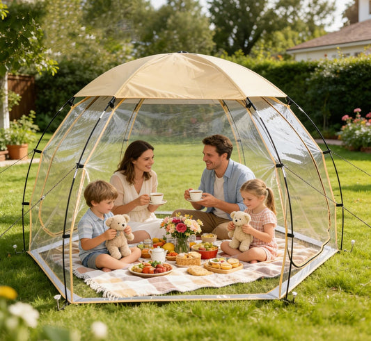 Transparante PVC campingtent voor 4-6 personen, halfrond, winter, bubbeltent, winddicht, waterdicht, warm, buitentent met eenvoudige installatie, sterrenkijken, koepeltent voor tuin, meerzijde