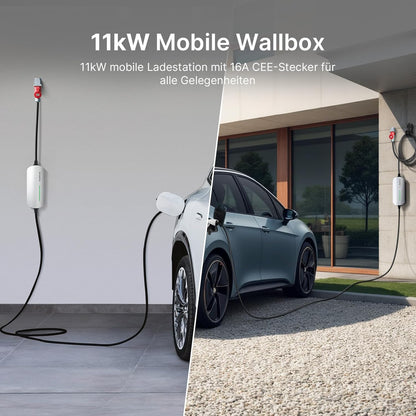 Mobiele wallbox 11KW, [6m 3-fasige 6/8/10/13/16A] lader Type 2, EV-lader en mobiele laadstation, elektrische auto wallbox CEE met draagtas voor Model Y/3, ID.3/4/5, Enyaq, MG4, e-up, e-Golf