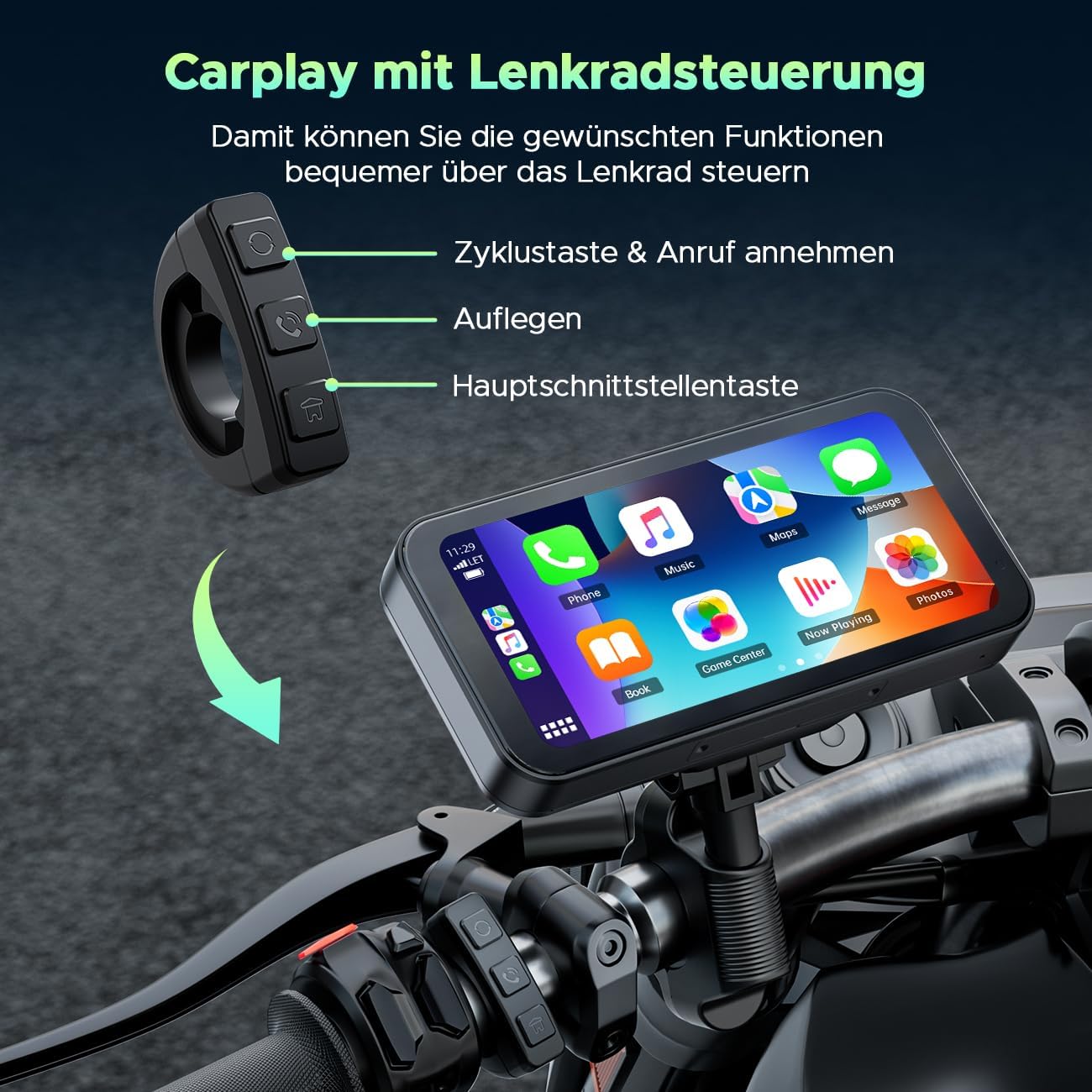 Draadloos CarPlay Scherm Motorfiets – Motorfiets Display – Navigatiescherm – Android Auto Scherm – Touchscreen GPS – 6,25 Inch HD IPS – IP67 Waterdicht Met Bluetooth 5.0