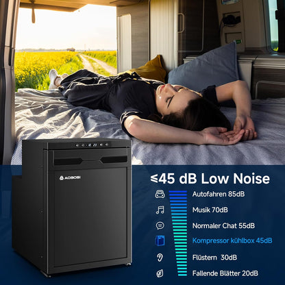 AAOBOSI 45L Compressorkoelkast, APP-Gestuurde Camperkoelkast, 12/24V DC, LED-Verlichte Voertuigkoeler, Bereikt -20 °C, Geschikt Voor Auto's, Vrachtwagens, Boten, Campers, Kamperen en Reizen