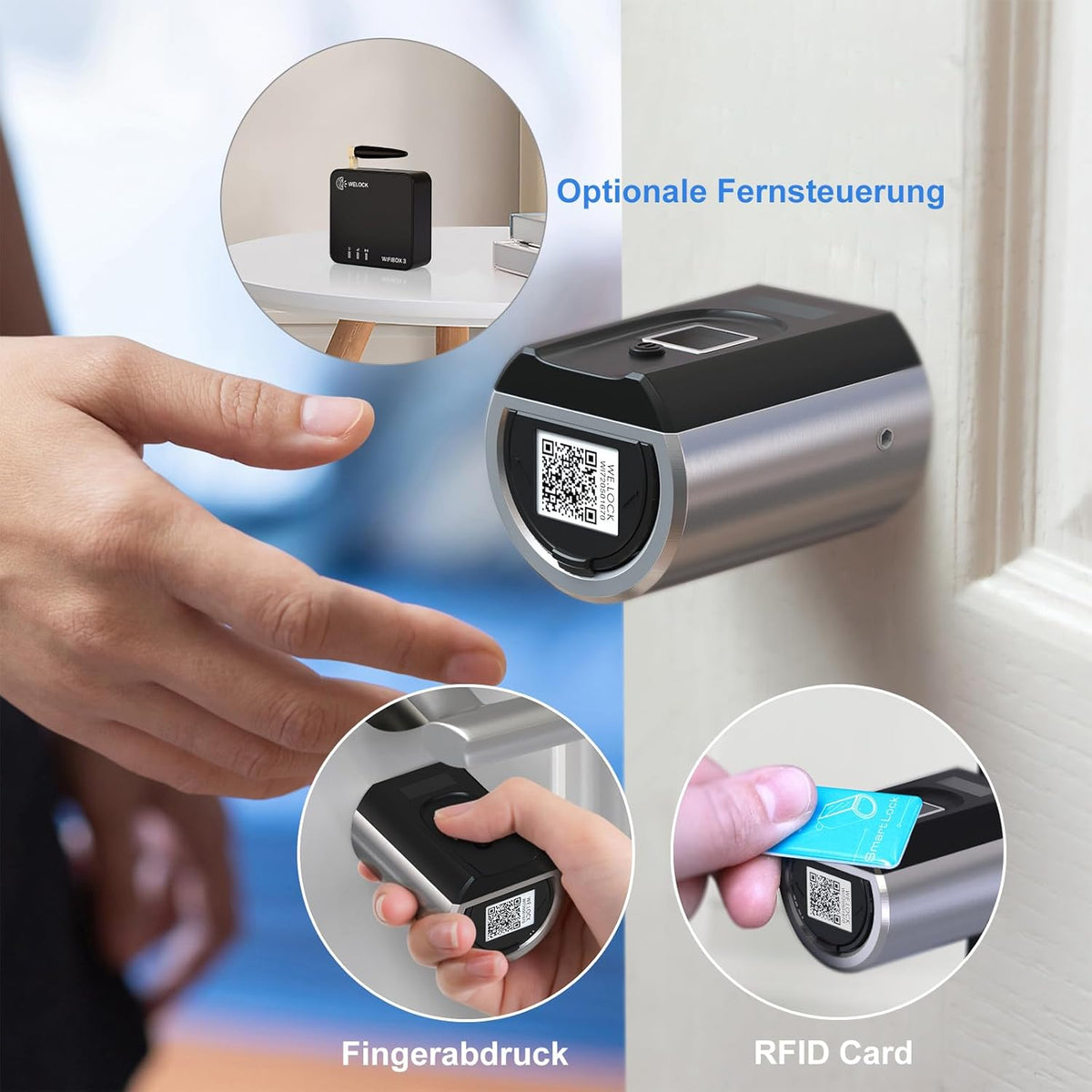 WELOCK SECBN51 elektronisch deurslot met vingerafdruk, voor huisdeur, RFID-kaarttransponder, Bluetooth wifi, app IP65, voor deuren van 30-70 mm
