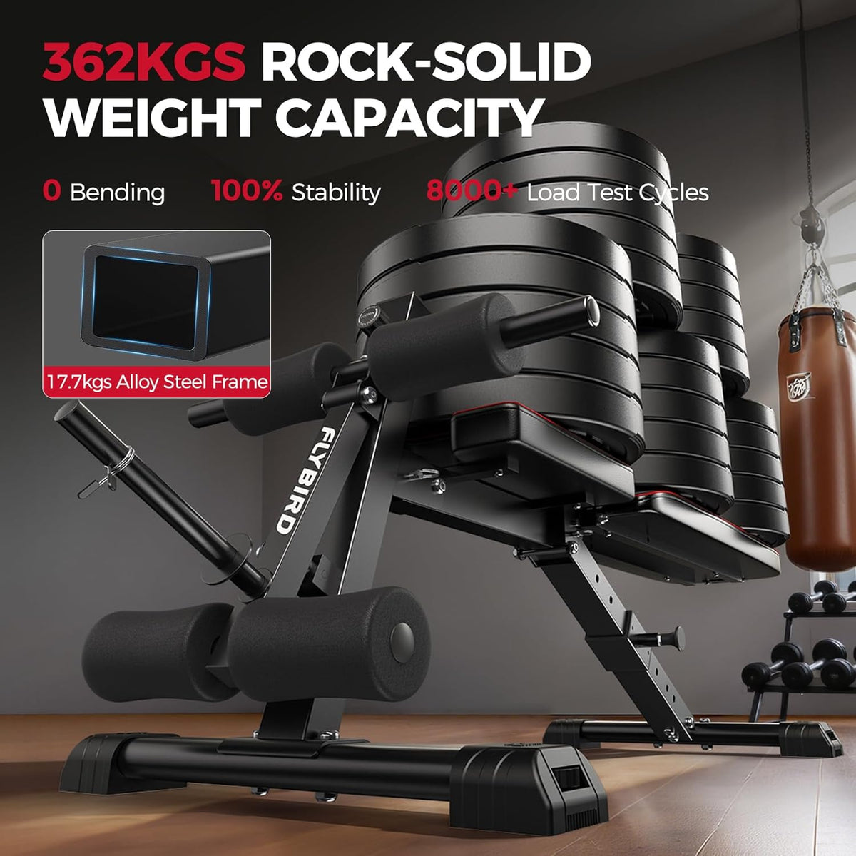 FLYBIRD Multifunctionele Gewichtbank, Krachtraining voor Huisgym, Eenvoudig Opklapbaar & Instelbaar, 360KG Capaciteit met Bicepcurlsteun / 544KG Zware Gewichtbank
