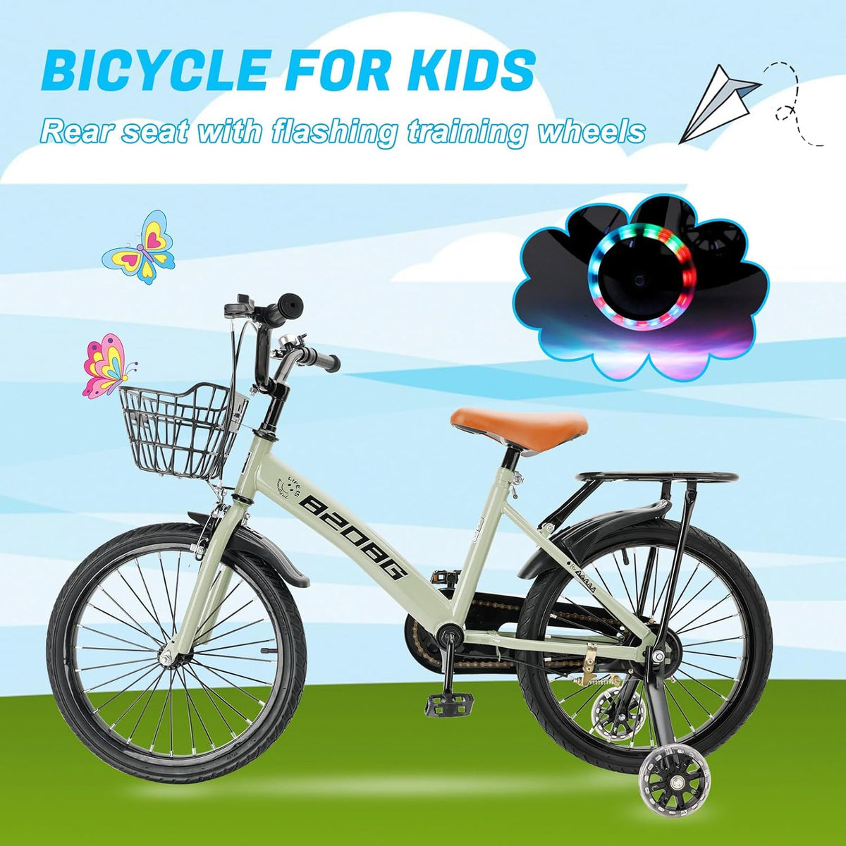 Kinderfiets, 45,7 cm (18 inch), hoogwaardig koolstofstalen frame, verstelbare zitting en stuur, dubbele remmen, geïntegreerde naven, afneembare mand, steunwielen, comfortabel zadel, jongens