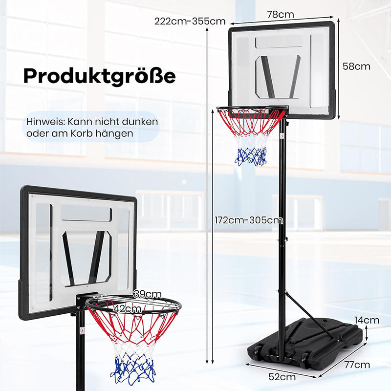 Draagbare Basketbalring – Mobiele Basketbalstandaard – Verstelbare Basketbalring – Basketbalpaal – Basketbalnet – 8 Hoogtes Instelbaar – Weerbestendig Met Wieltjes