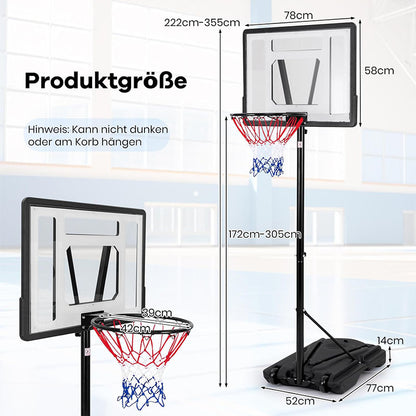 Draagbare Basketbalring – Mobiele Basketbalstandaard – Verstelbare Basketbalring – Basketbalpaal – Basketbalnet – 8 Hoogtes Instelbaar – Weerbestendig Met Wieltjes