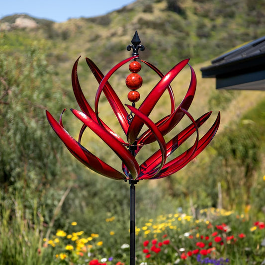 Tuin Wind Spinners - Grote Outdoor Metalen Wind Spinners Sculpturen, Gazon Yard Art Garden Decor (Bourgondische Lotus)